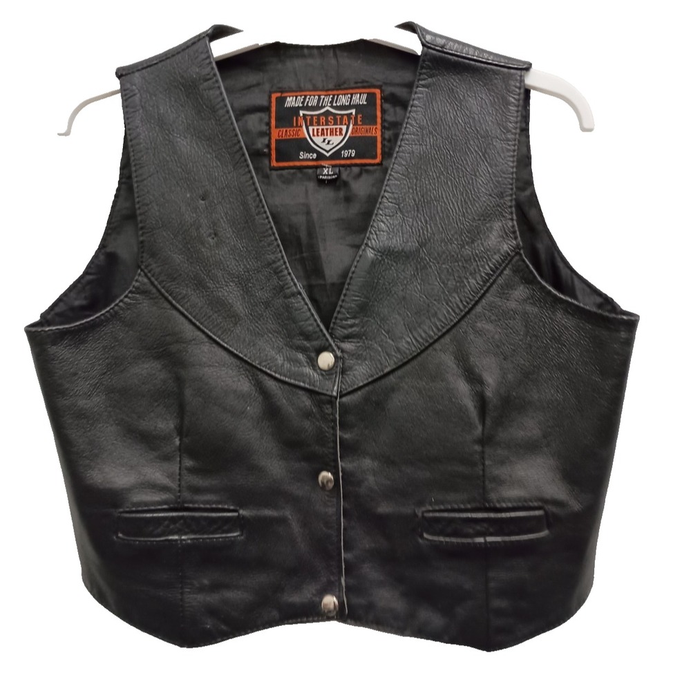 Interstate Leather Harley Davidson Biker Vest Womens XL Black Motorcycle Riding